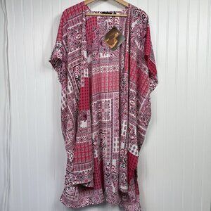 IMAN Global Chic Womens Patchwork Print Woven Topper M/L Multicolor NWT